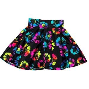 Peridot Clothing Neon Floral Skater Skirt XS Y2K Style